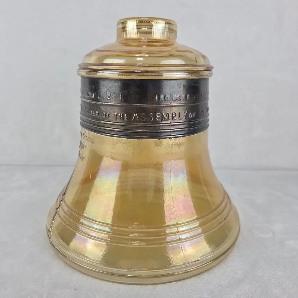 1976 Bartlett Collins Liberty Bell Cookie Jar Painted Copper Band Carnival Glass